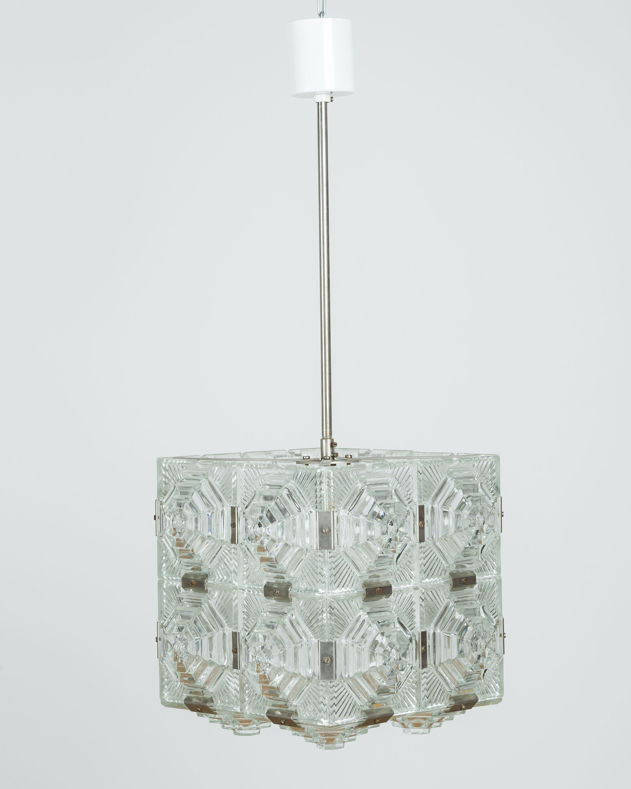 Cut glass cube pendant lamp from Kamenický Šenov, 1950's