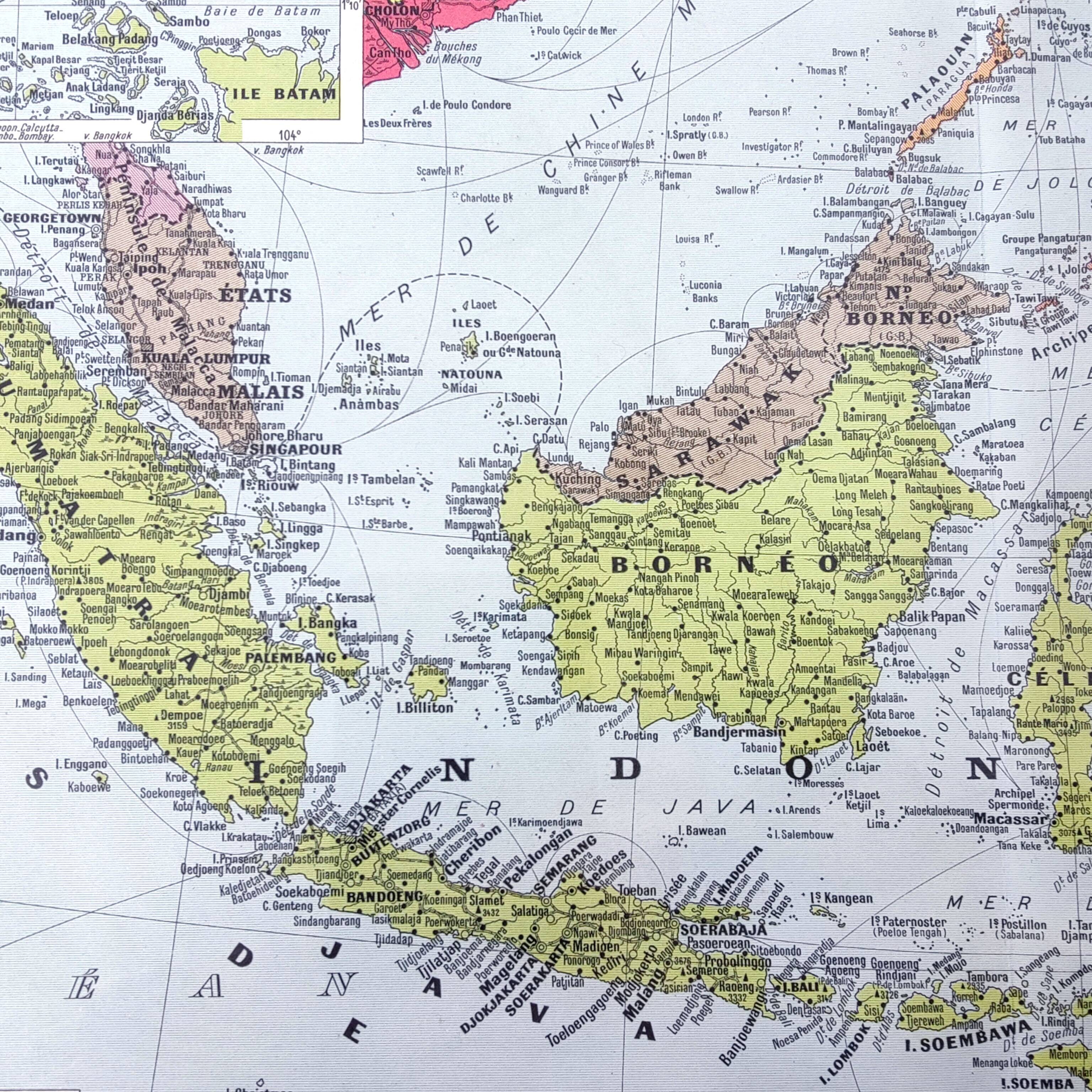 Vintage Map Indonesia Asia Archipelago 38x43cm from 1950