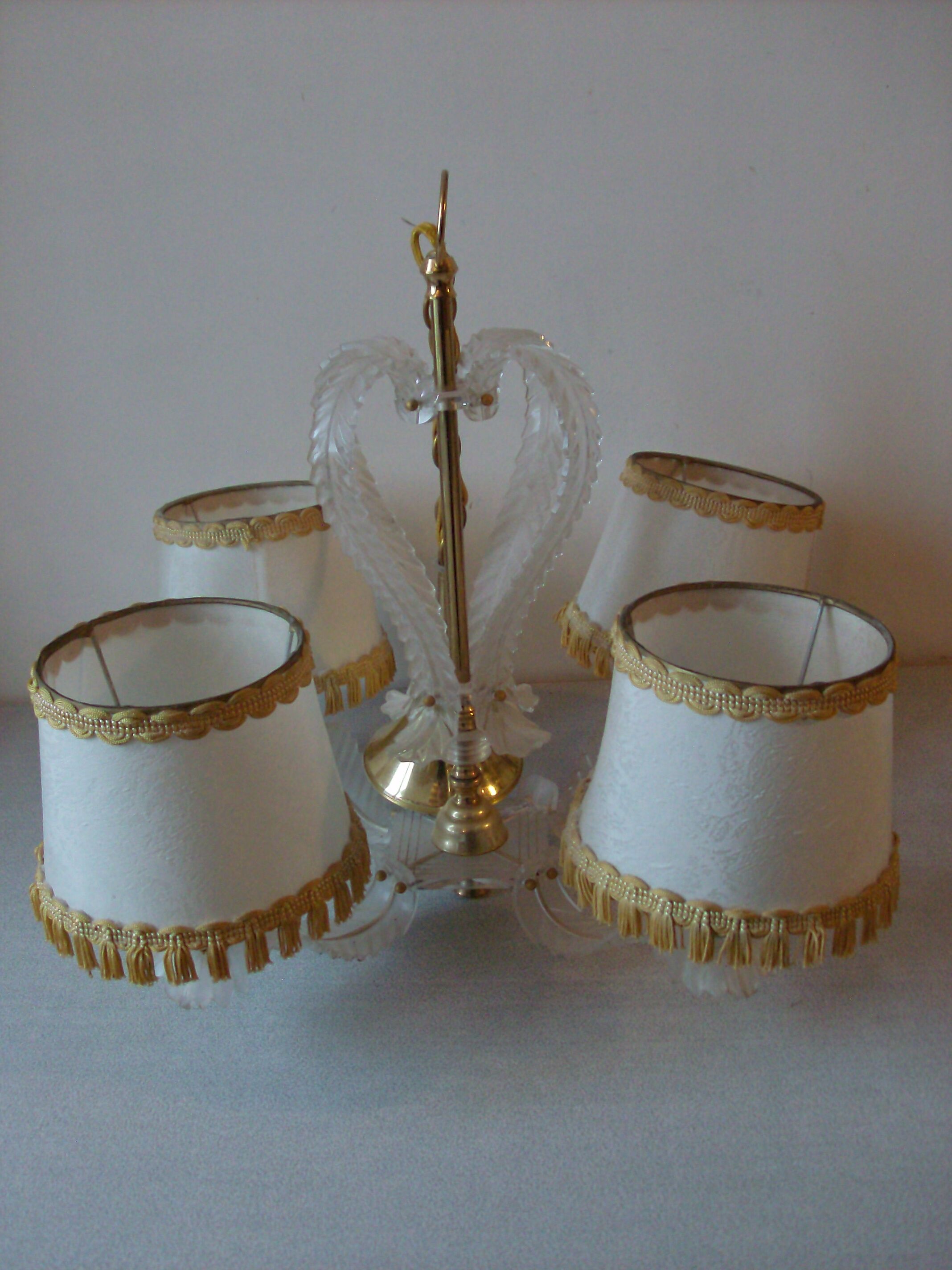 Old chandelier 4 lights plastic sheet and lampshade vintage lighting