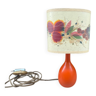 Lampe en bois orange et abat-jour en fleurs séchées, 1970