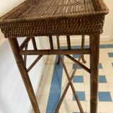 Old console in bamboo and woven rattan