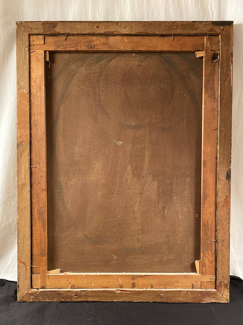 Dutch school 19th century, oil on canvas. “Bouquet of flowers on an entablature”.