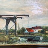 Canal landscape painting oil on panel signed