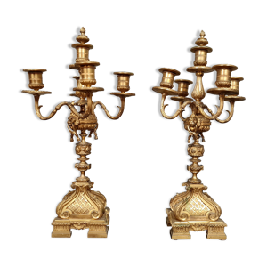 paire de candélabres époque Napoléon III en bronze à patine doré vers 1850