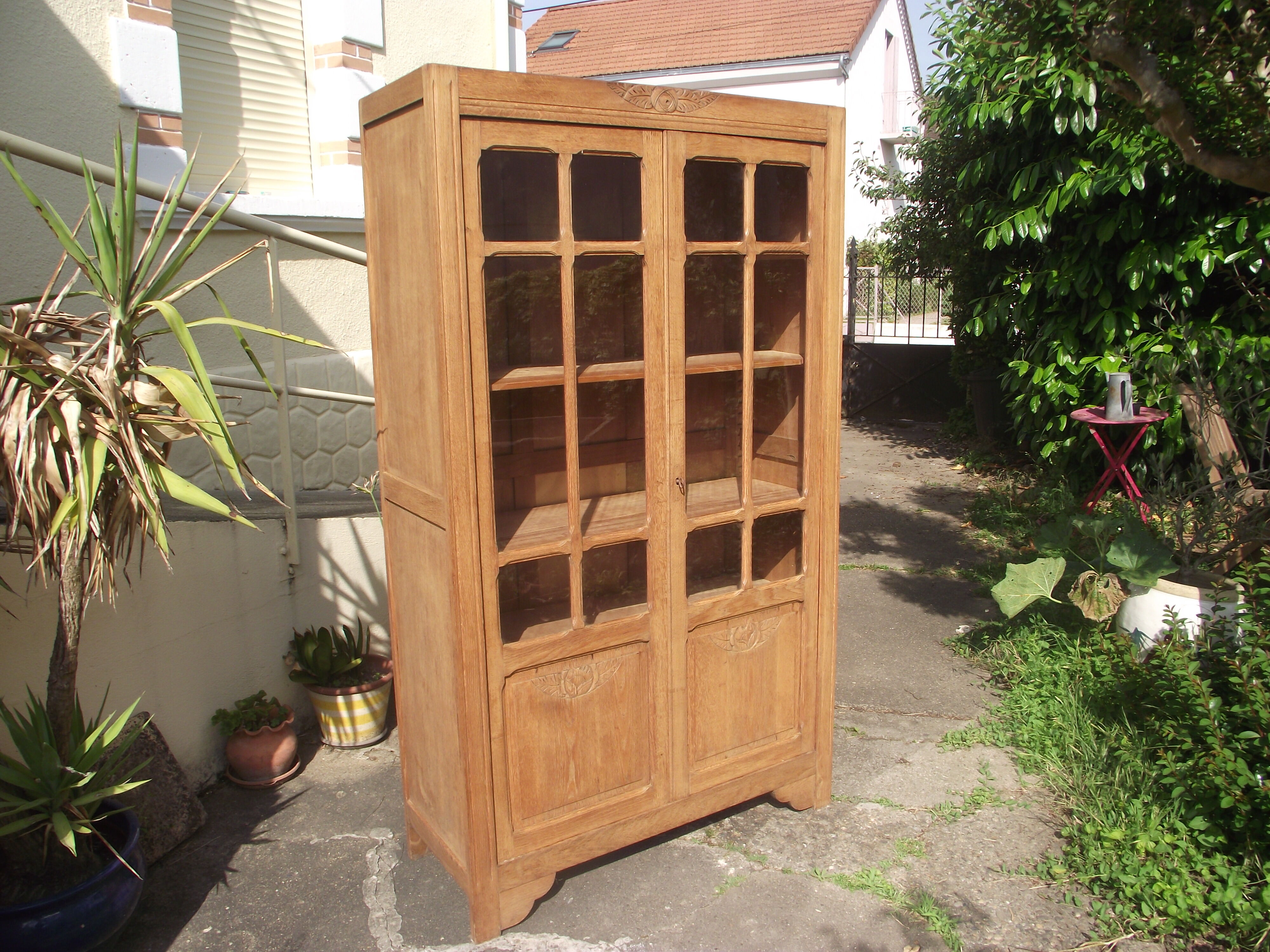 Glass cabinet art deco period library in oak