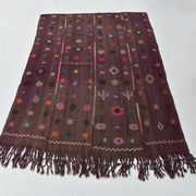 Burgundy Art Deco Vintage Kilim Rug, 118x124Cm