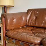 Canapé trois places en palissandre et cuir brun par Sven Ellekaer pour Coja, style scandinave, 75x180x70 cm