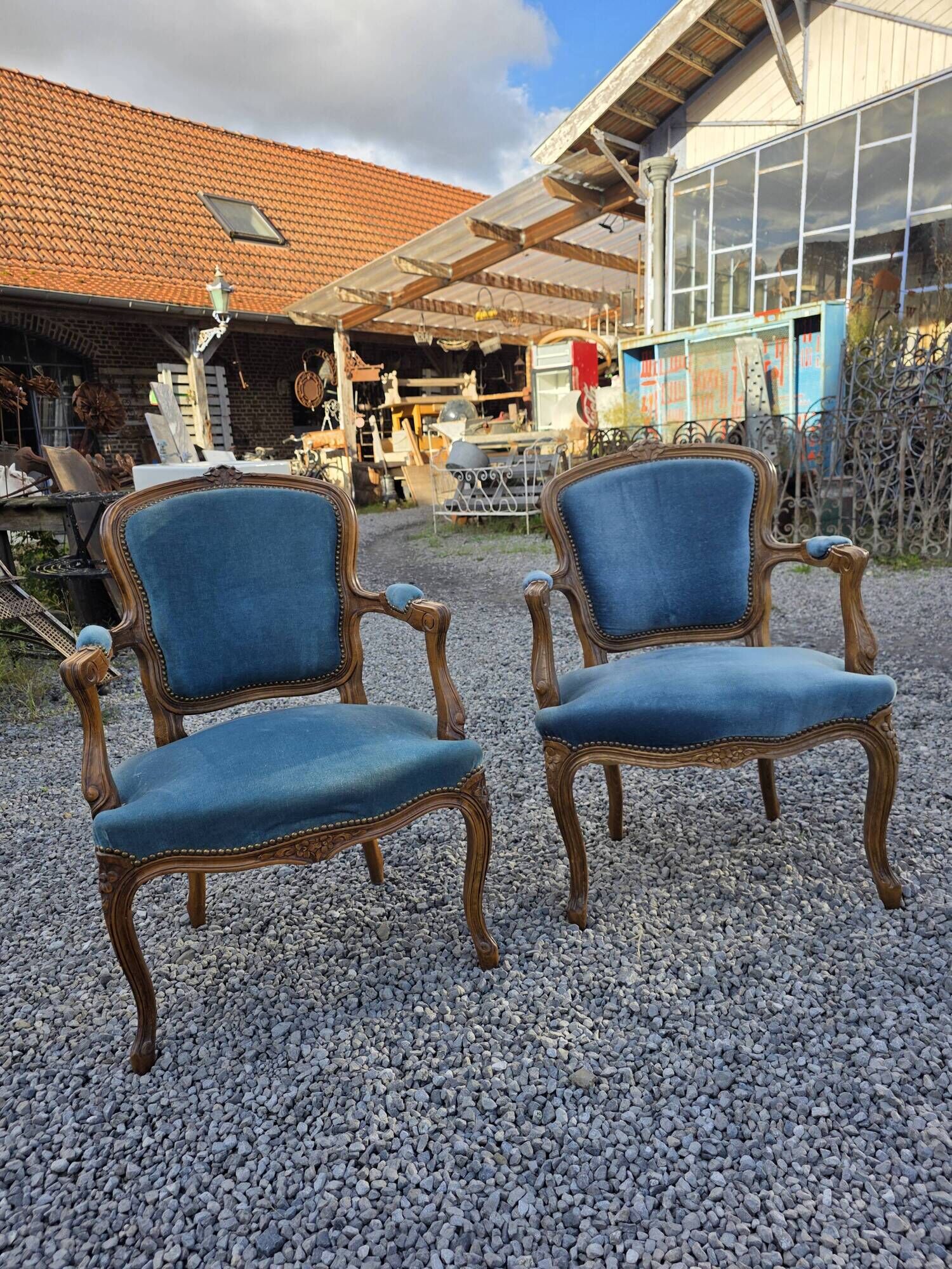 Pair of Louis XV style cabriolet armchairs