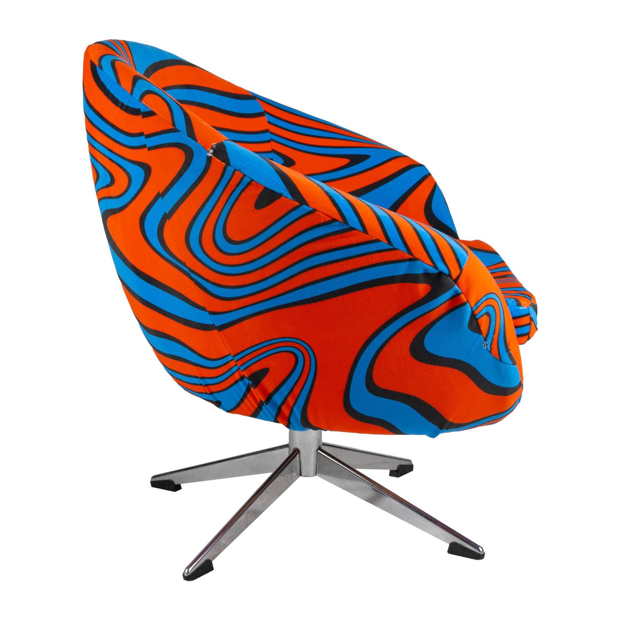 Fauteuil cocktail psychédélique orange et bleue C14 des années 70