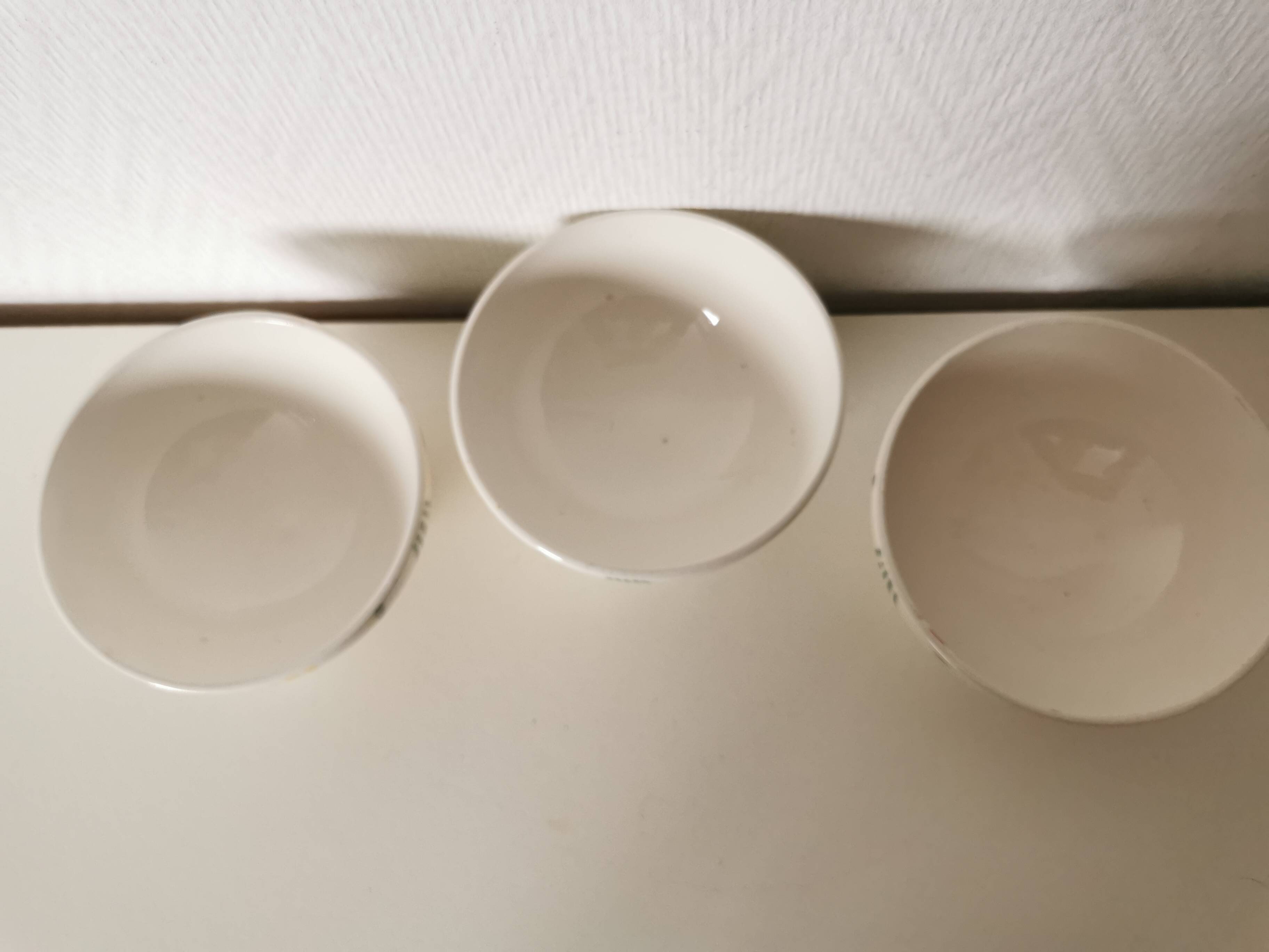 set of three small white, green and yellow bowls and Sarreguemines