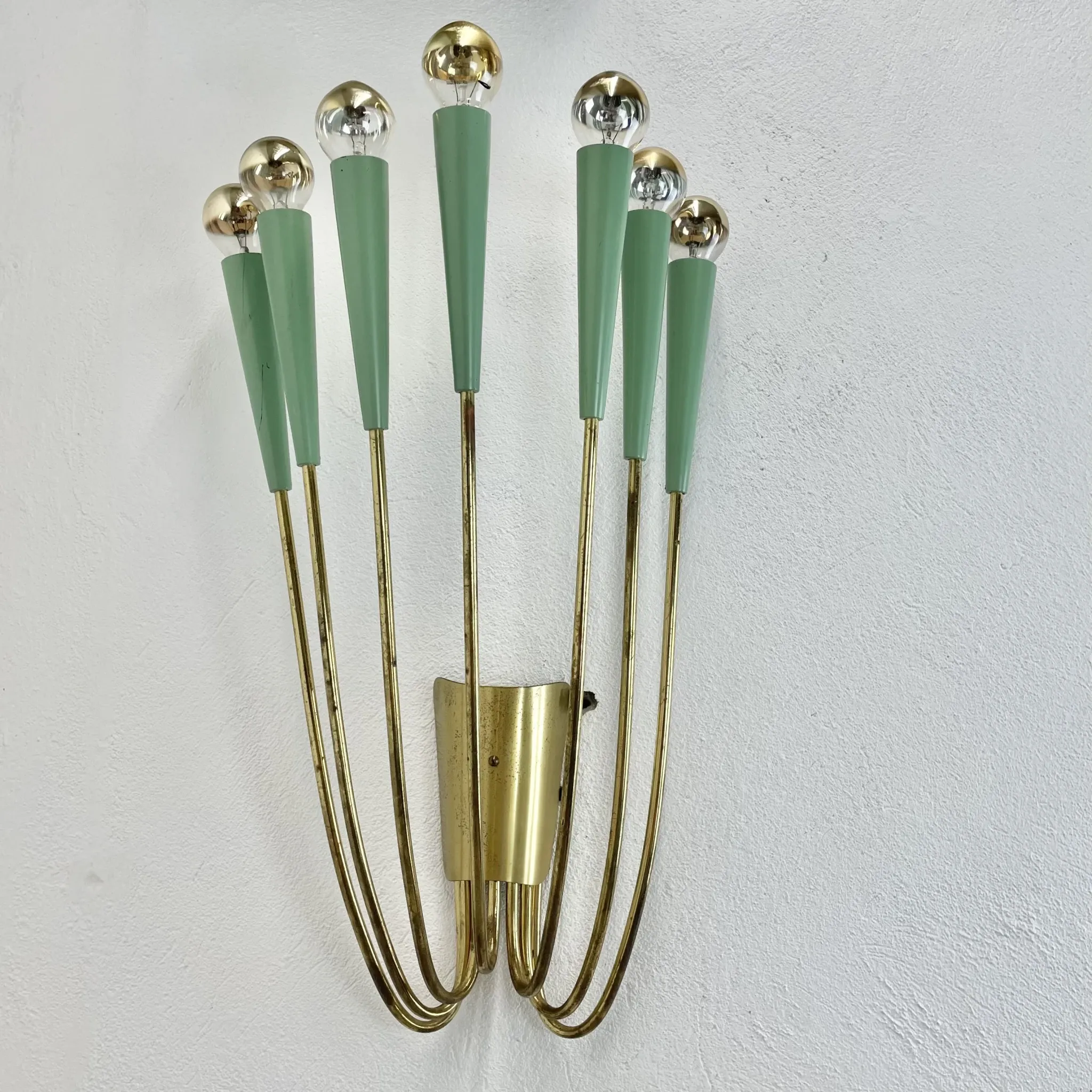 Large brass wall light in stilnovo style, 54 cm, italy, 1950s