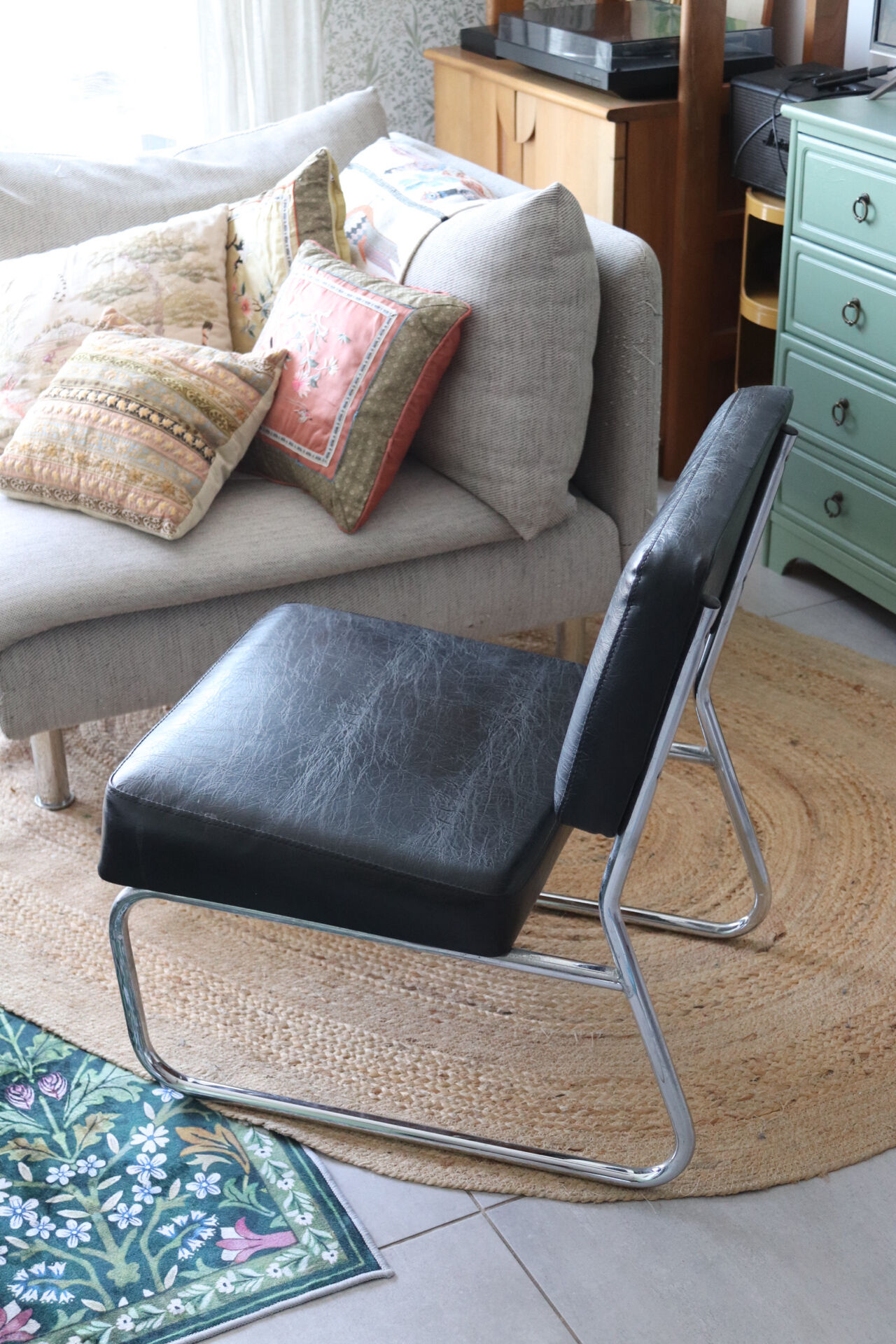 Vintage black tubular chrome armchair – 1970s