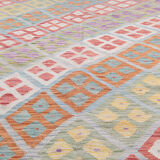Handmade flat woven geometric kilim rug- 202x296cm