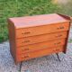 Vintage mahogany commode with metal tapered legs, 4 drawers, 1950s.