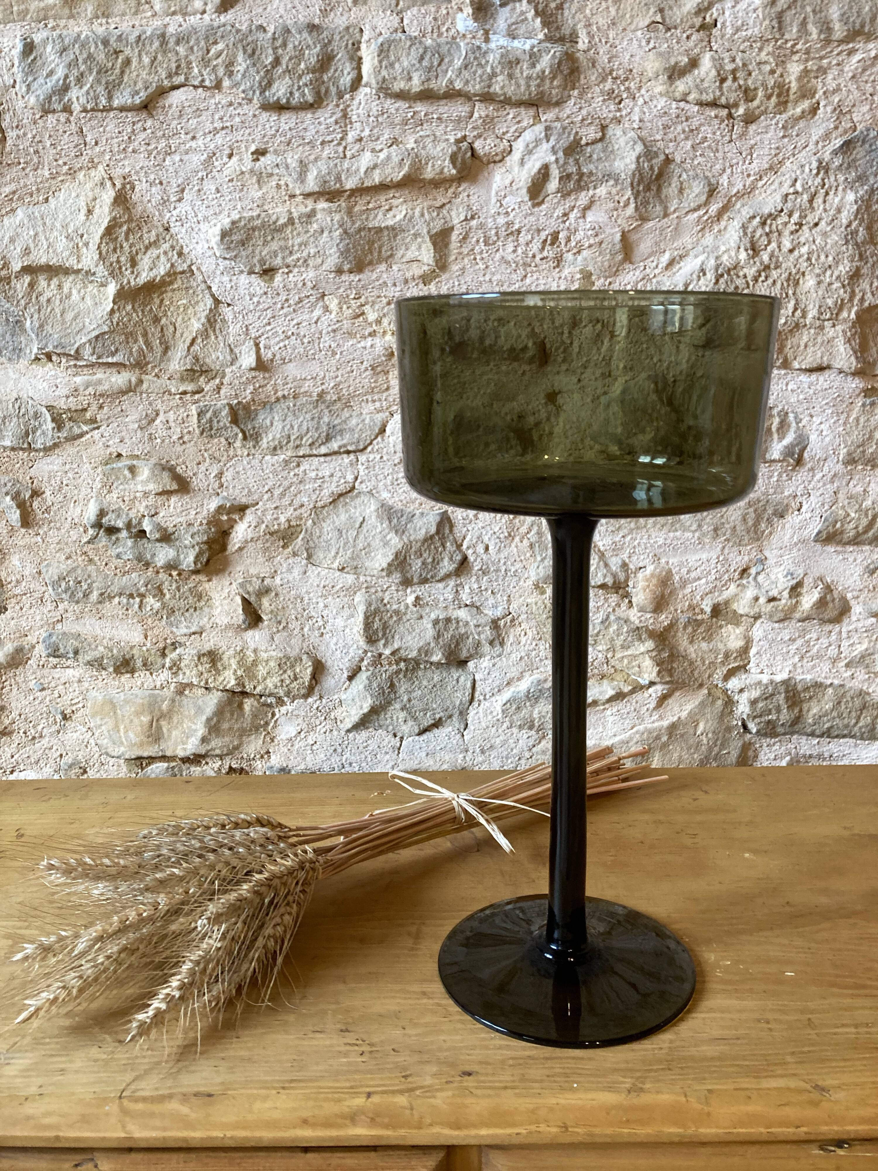 Large bowl in moss green tinted blown glass