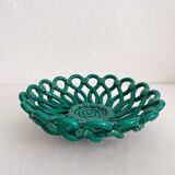 Vintage Vallauris green woven ceramic fruit bowl