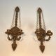 Important Pair of Gilded Carved Wood Wall Lights with Crystal Garlands