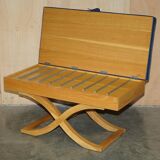 David Linley Hall bench in ostrich leather and satinwood with storage.