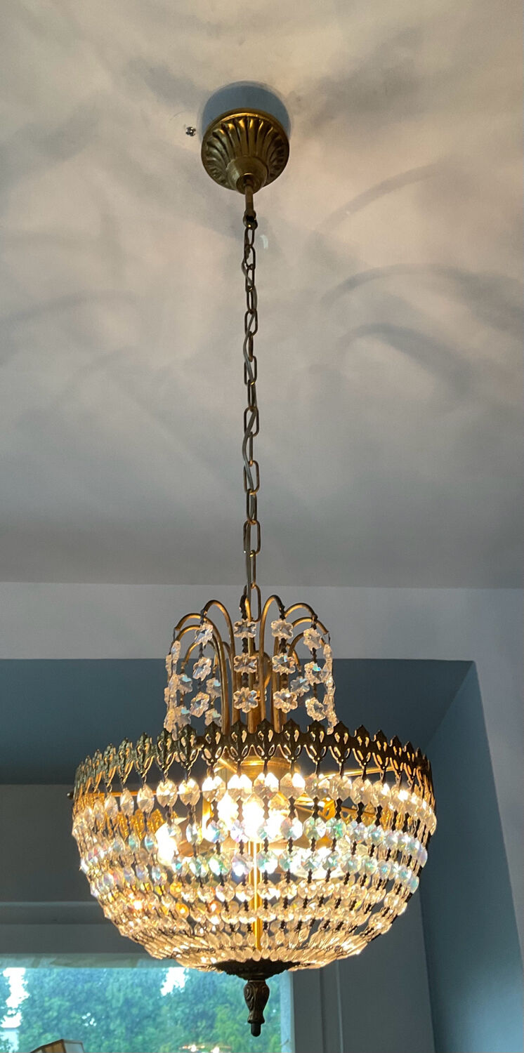 Brass tassel basket chandelier
