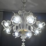 Wonderful large size Venetian chandelier, transparent and gold Murano glass