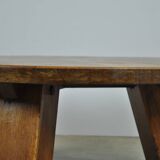 BRUTALIST / massive oak round coffee table / 1970s