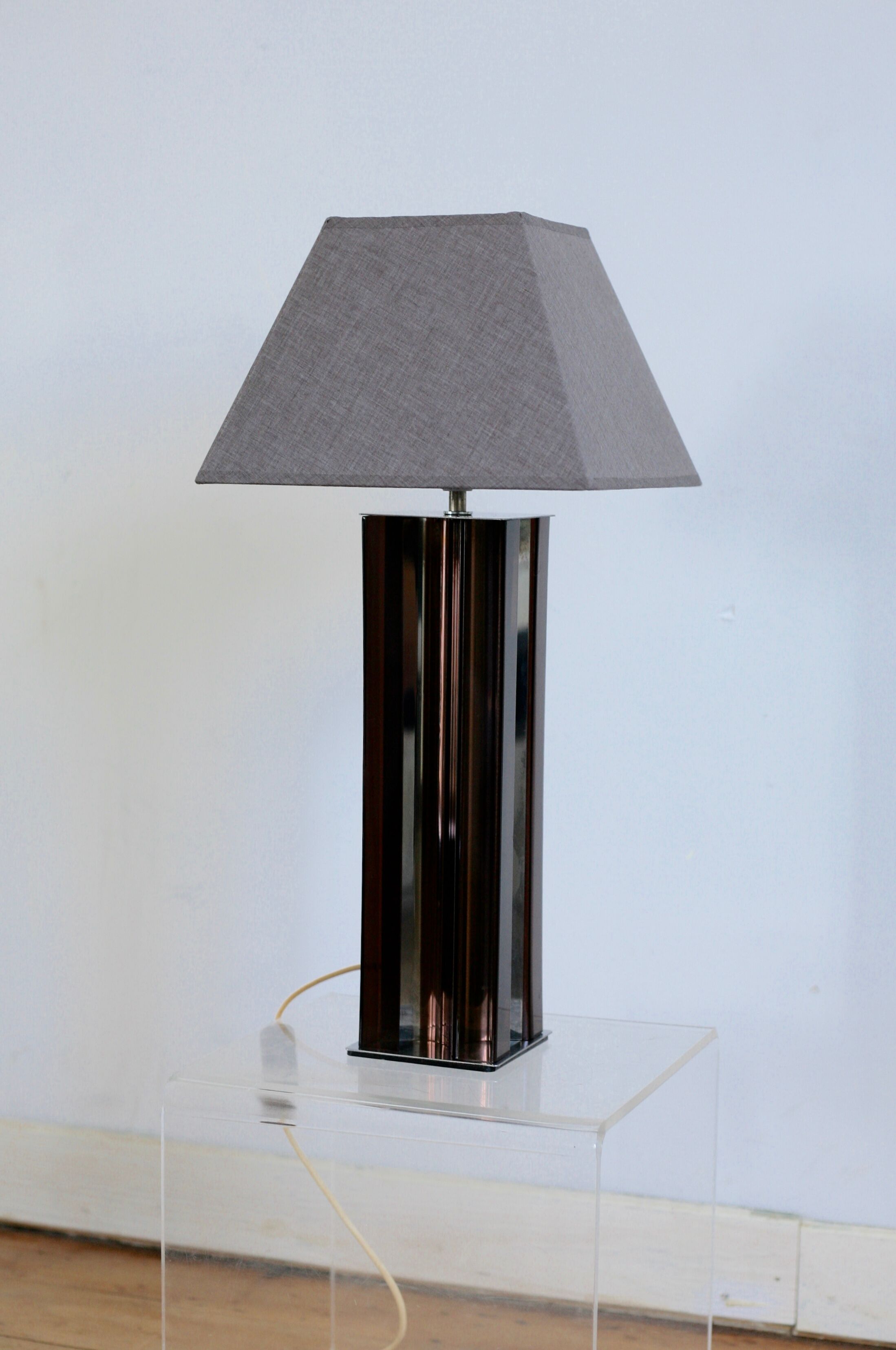 Kinetic lamp 70s, altuglas and chrome steel. France, circa 1970