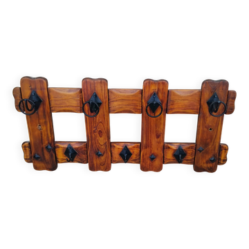 Vintage wooden wall coat rack from the 80s