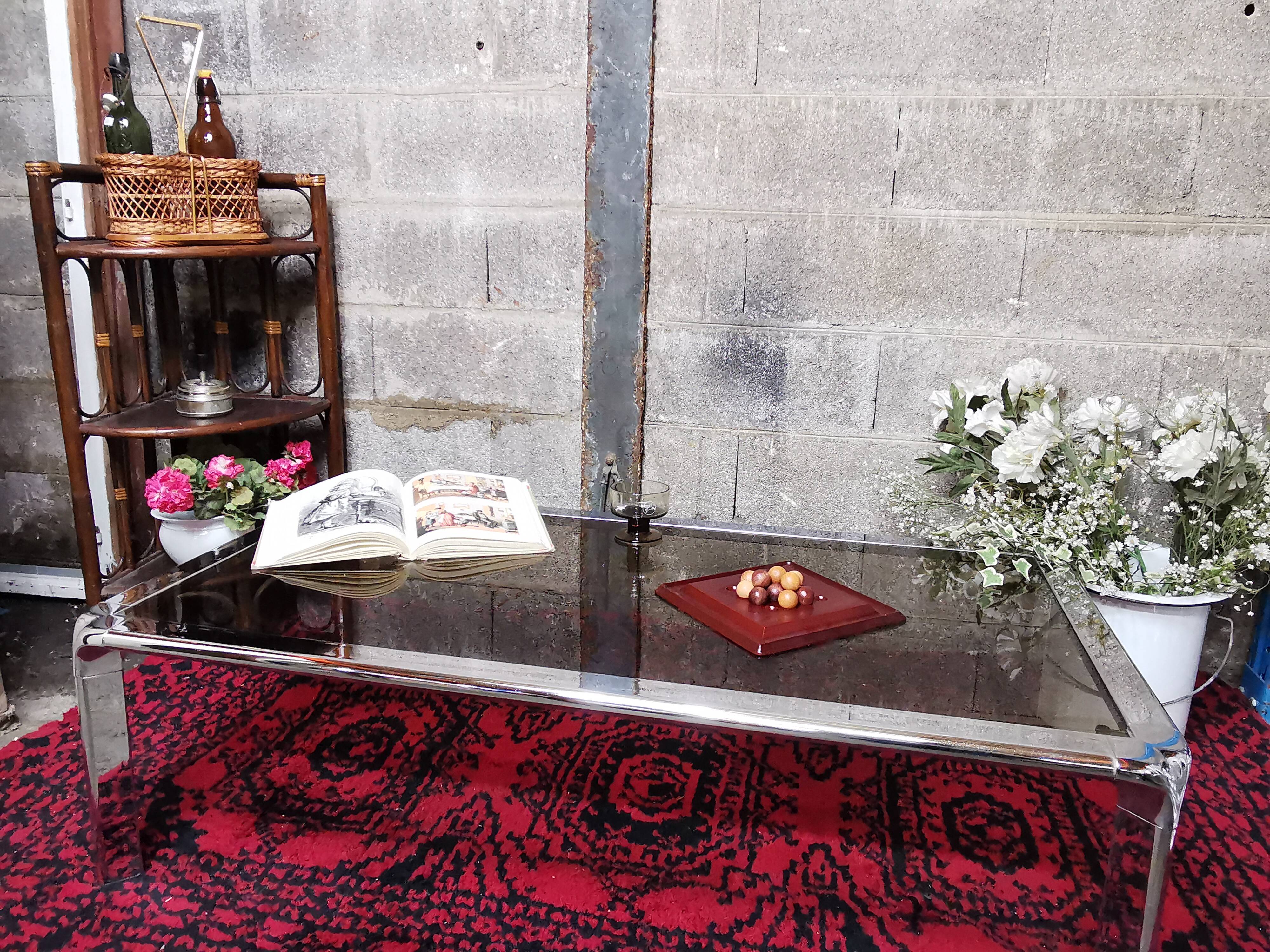 Chrome coffee table and smoked glass
