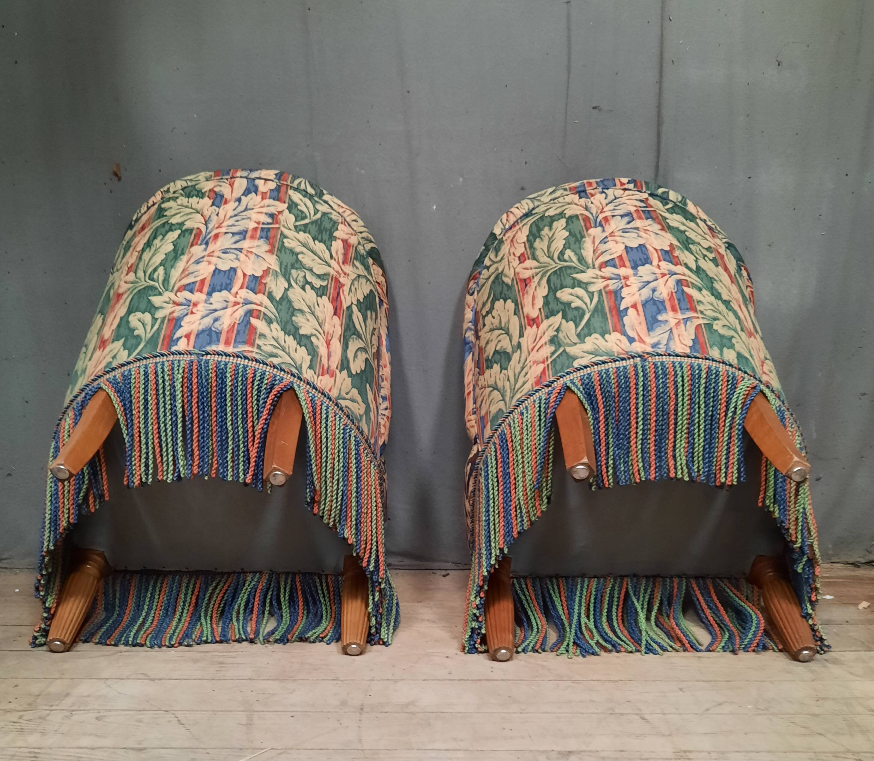 Pair of upholstered toad armchairs