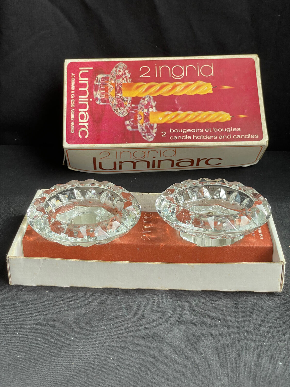 2 vintage Luminarc crystal candle holders
