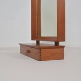 Danish wall mirror with rim and drawer in teak, 1960s