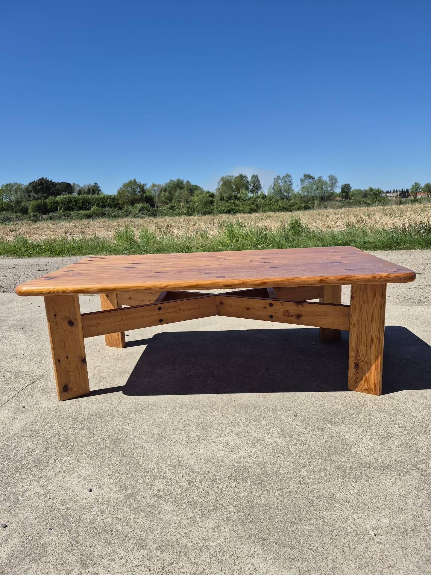 Vintage set pine coffee table and corner table