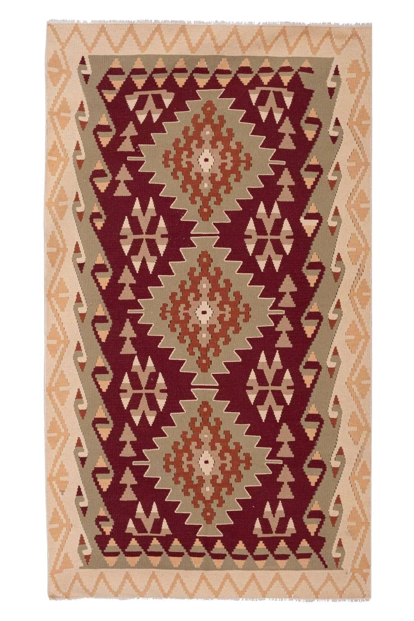 Vintage Turkish kilim, handwoven, 122x225 cm.