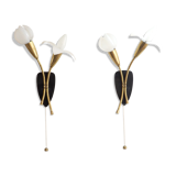 Pair of brass flower sconces