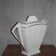 Art Deco porcelain teapot in a fan shape, Limoges porcelain coffee pot