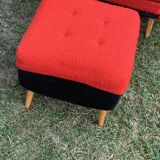 3 fauteuils avec poufs, années 1960