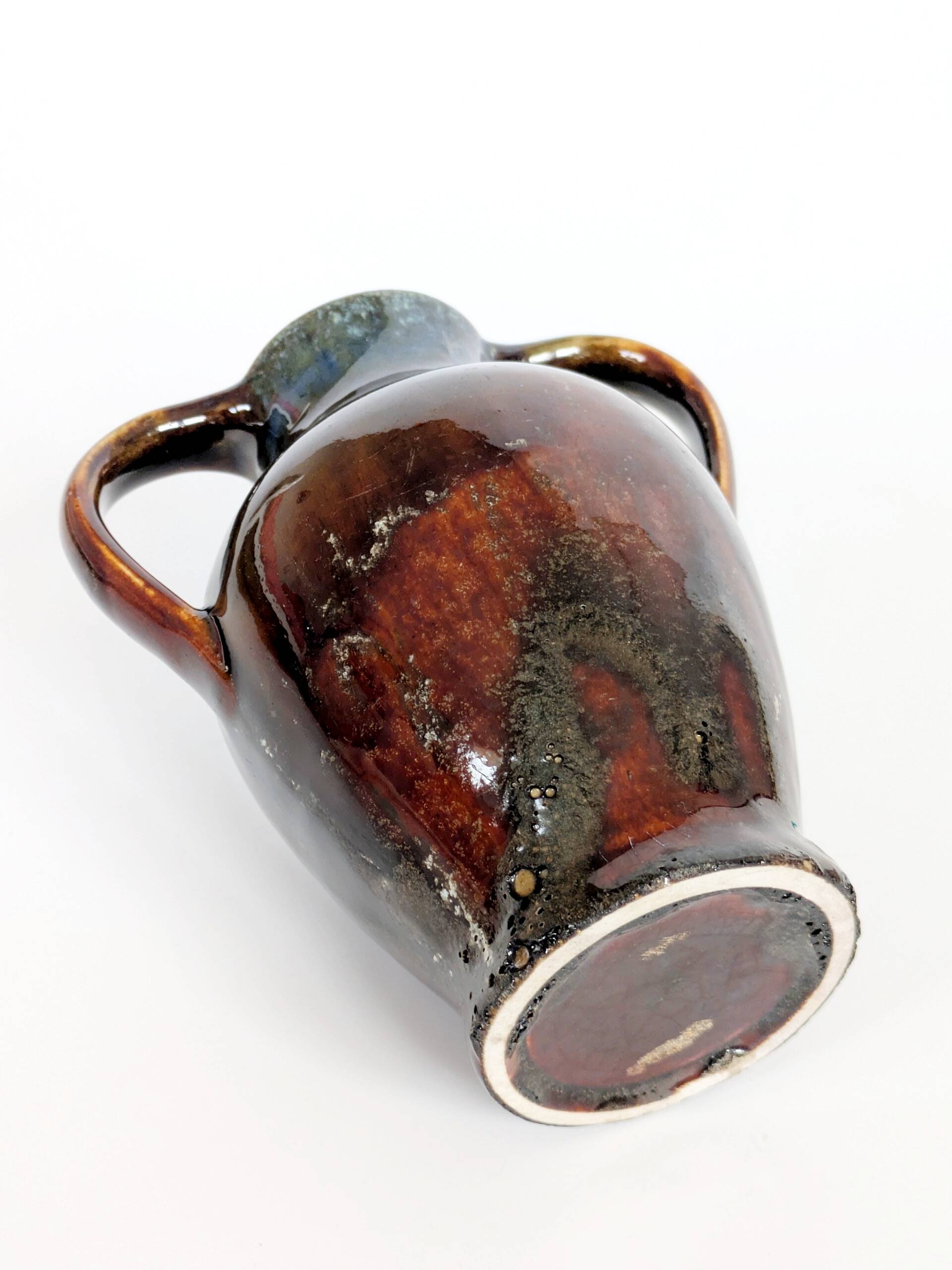 Vase amphore vintage en céramique, glaçure Fat Lava, déco classique
