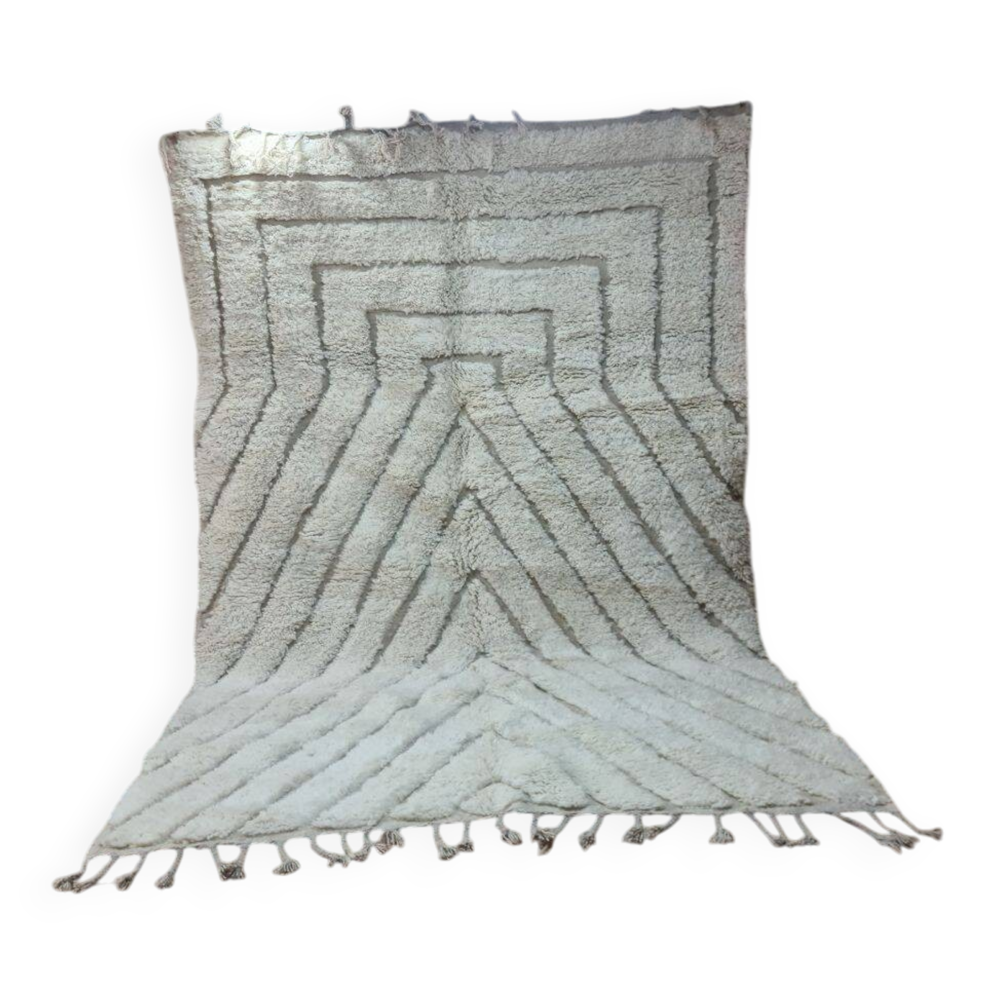 Geometric Beni Ouarain Rug - Natural Cream Wool - Modern Design -