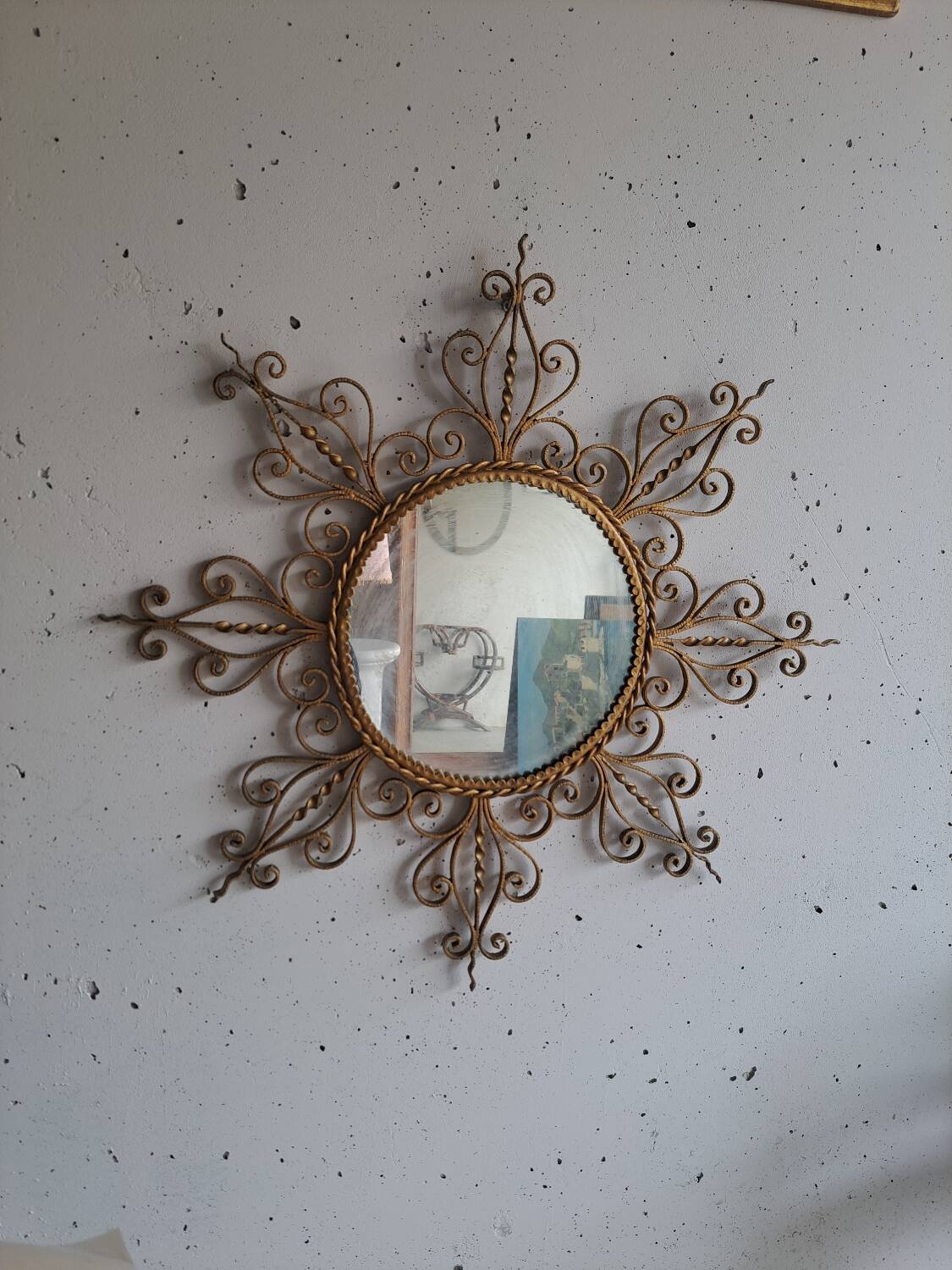 Vintage gold metal sun mirror