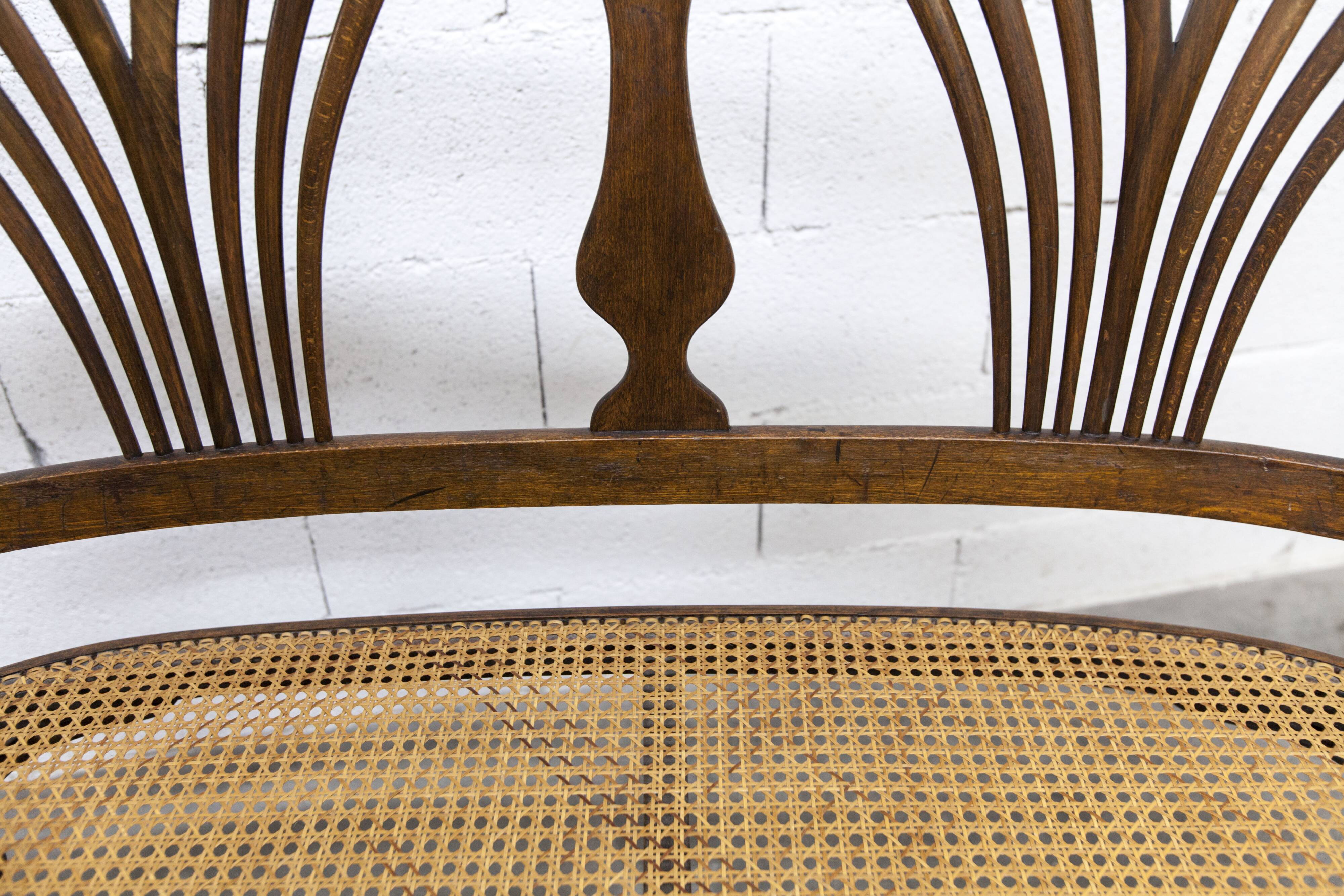 Fischel bench 1930 curved wood artisanal cane handmade