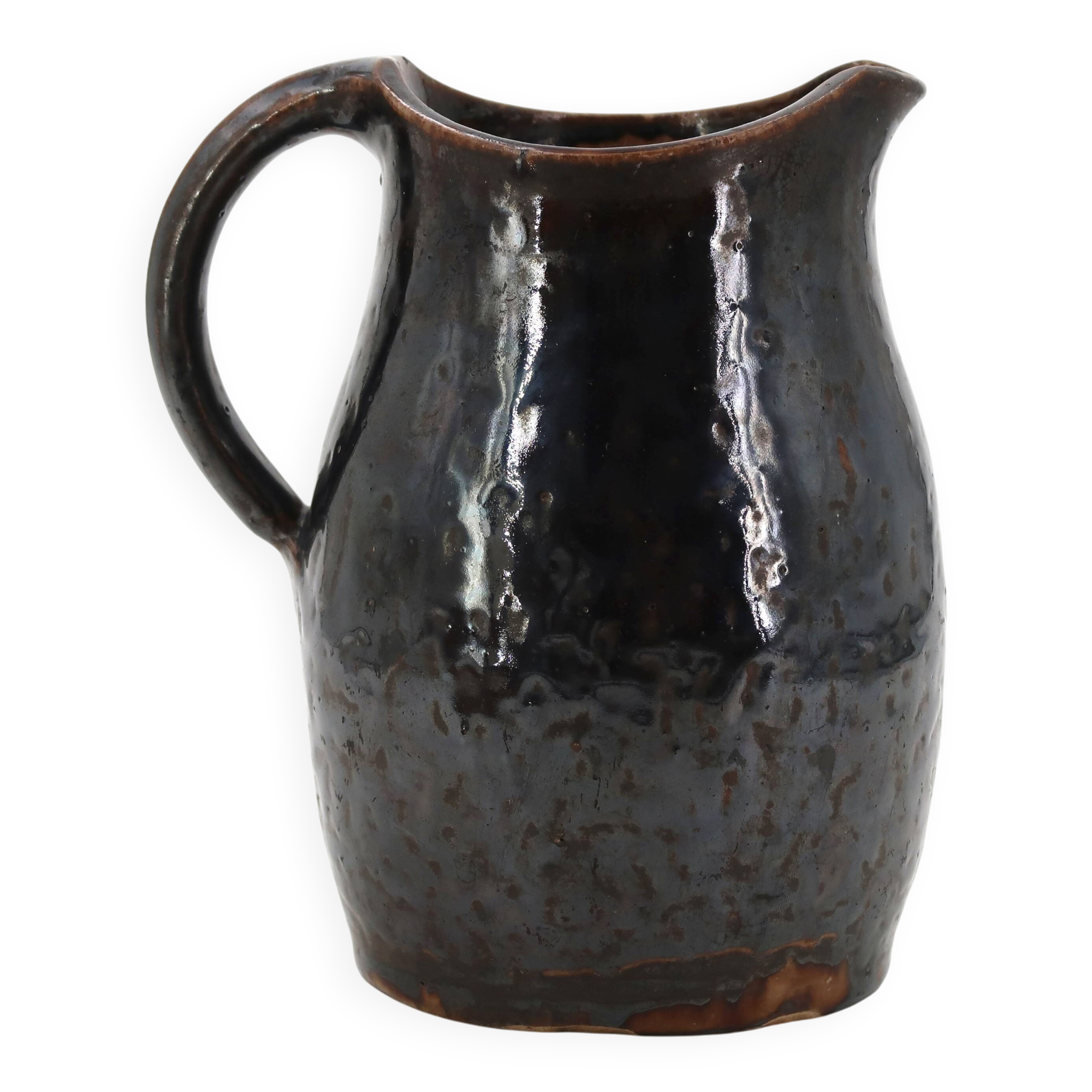 Black stoneware pitcher by Jean Talbot, La Borne ceramics from the 1940s.