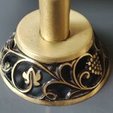 Pair of Hebrew Candlesticks. In antique gold-plated brass. Signed FFS Israel