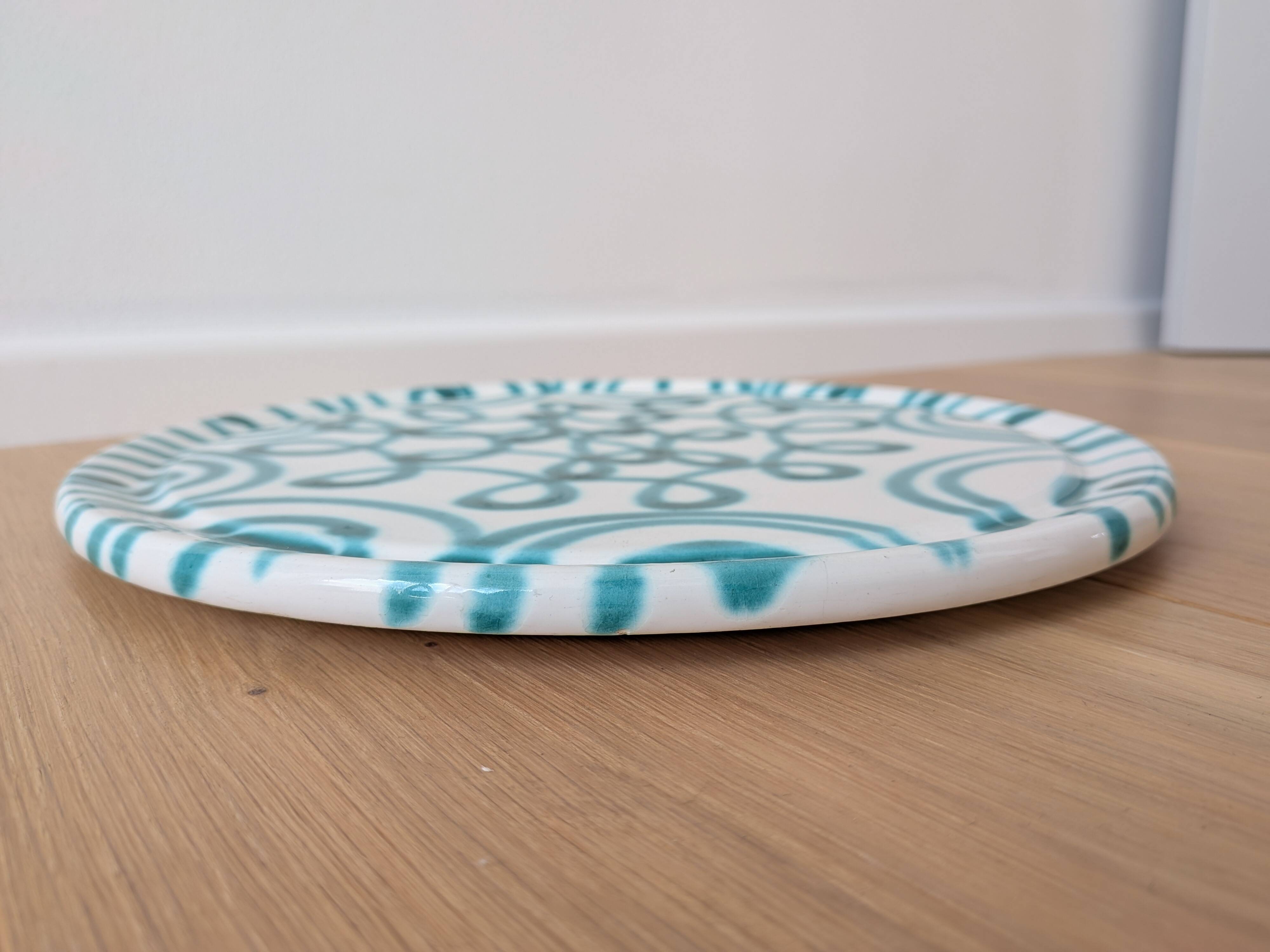 Vintage Gmundner Keramik Green Flamed Flat Plate – Austrian Hand Painted