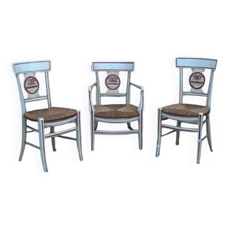 Fauteuil et 2 chaises paillées