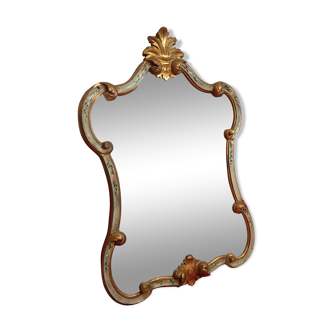 Miroir en bois bleu et dore