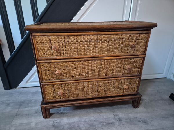 commode vintage année 70 maugrion roche bobois rotin cannage