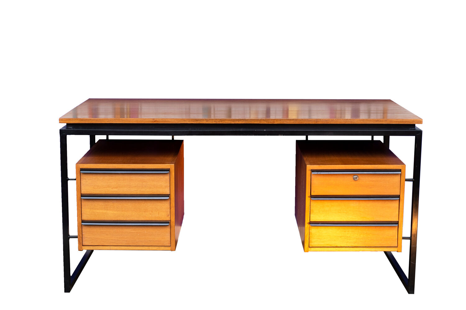 Desk in oak and lacquered metal 1970s