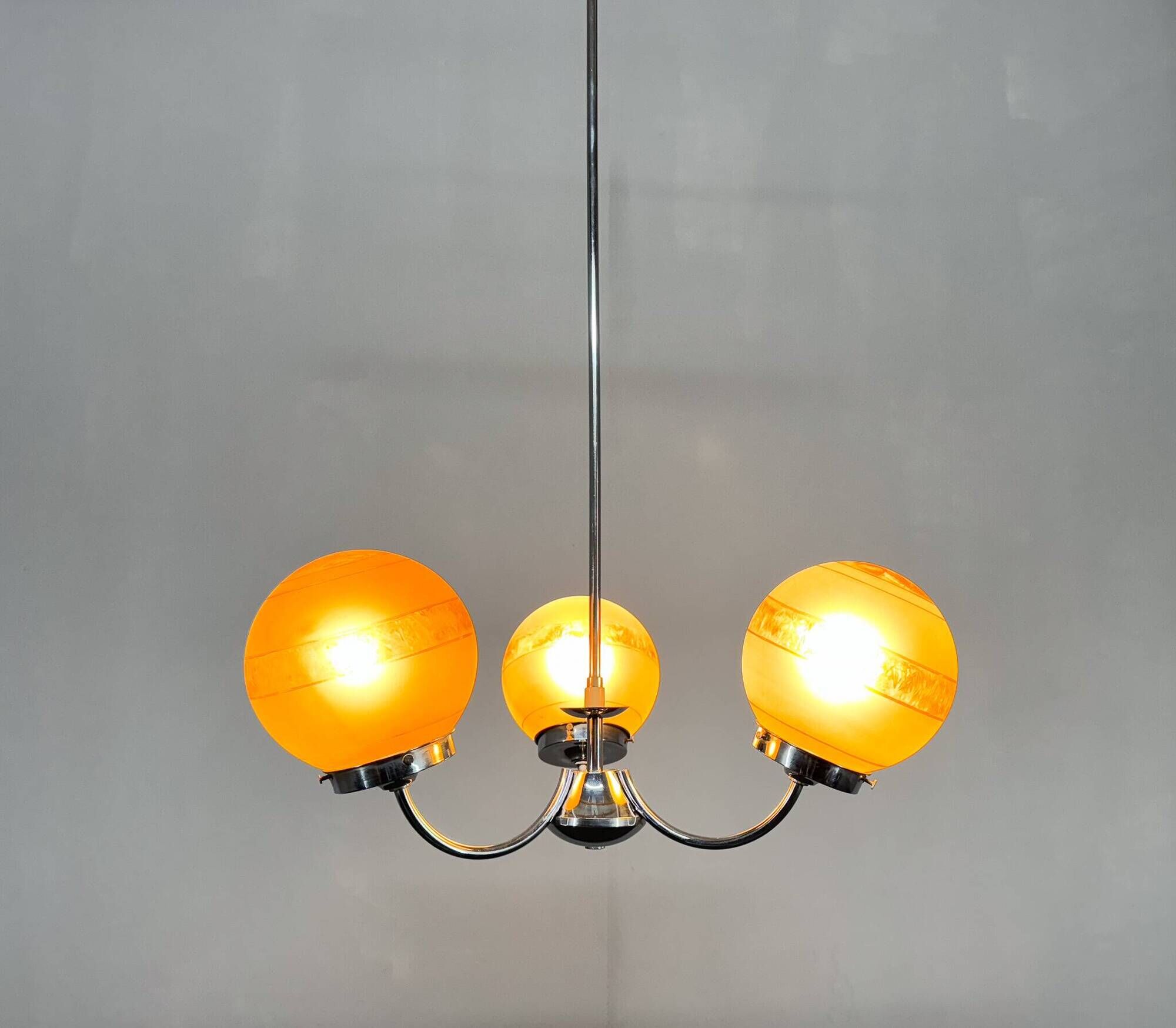 1950s Chrome & Frosted Glass Chandelier
