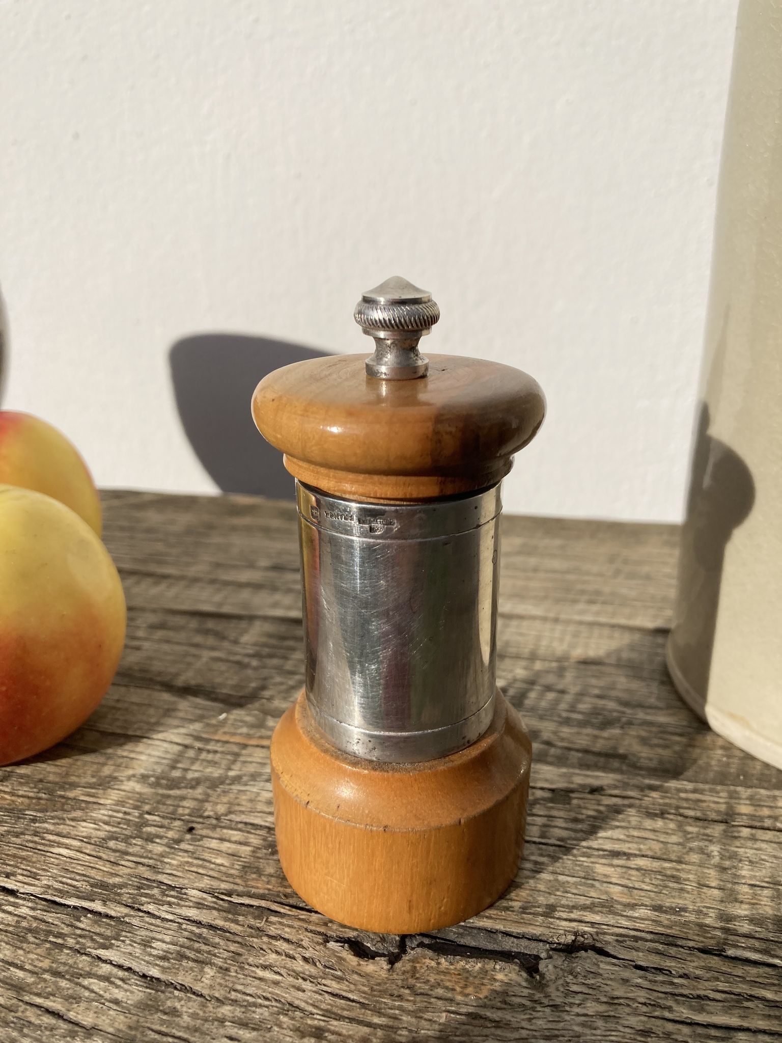 Peugeot pepper tree for Christofle in silver metal and vintage wood