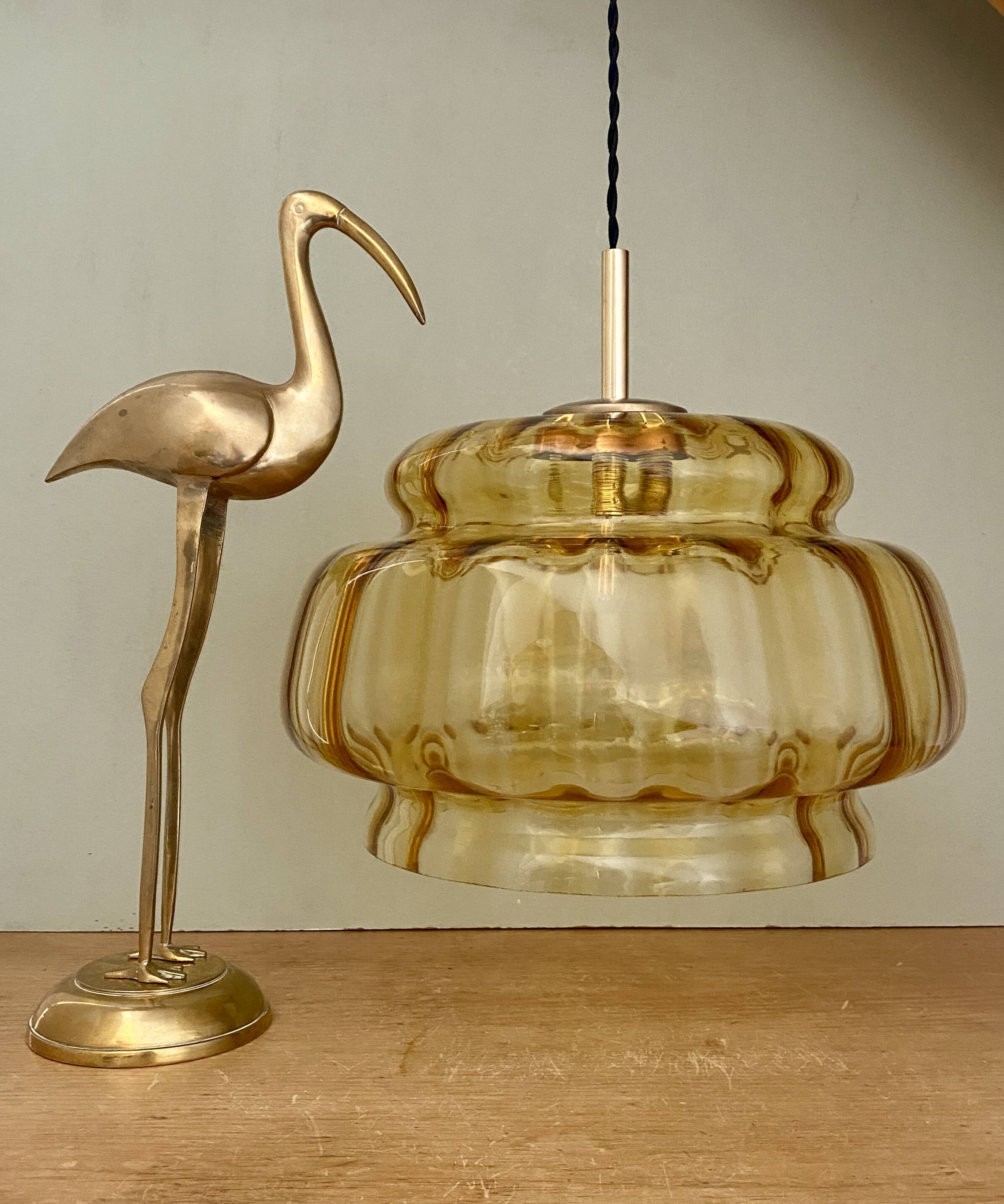 XXL vintage amber glass globe pendant light